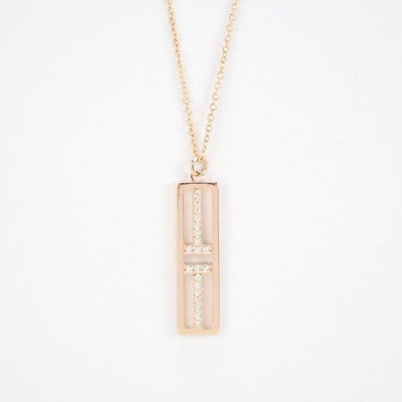 Tiffany T-Toe Open Vertical Bar Pendant Necklace Diamond Rose Gold